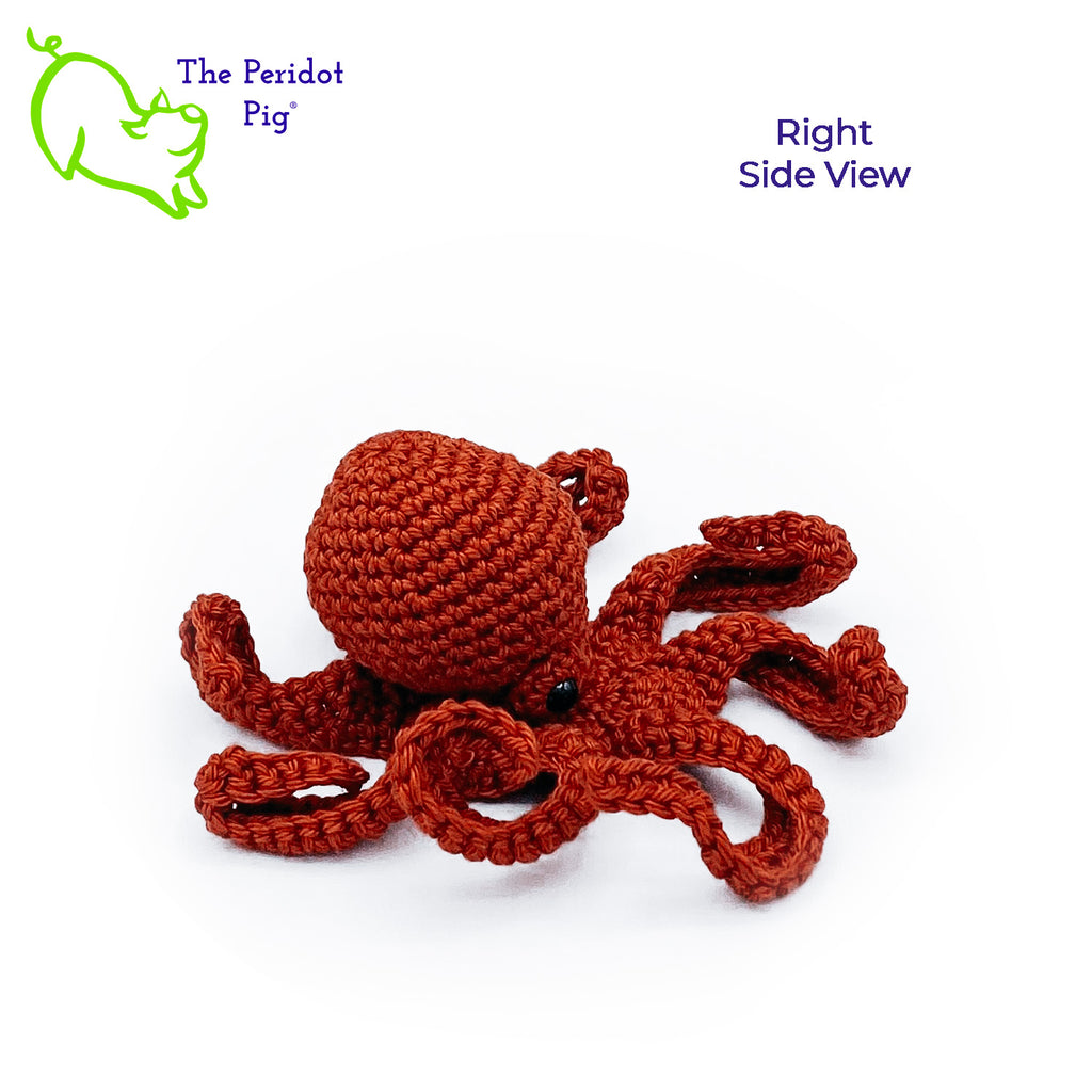 Leggy is made from sturdy cotton and is meant to last a life-time.  The safety eyes are securely attached, but for children under 3 please use with supervision. Right view shown in orange.