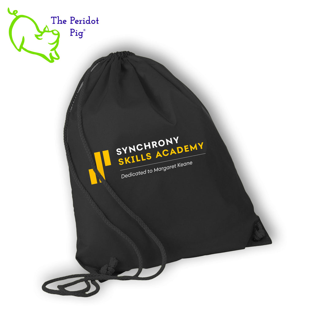 These large cinch totes a great hit with students! The front features the Synchrony Skills Academy Logo. Shown in black.