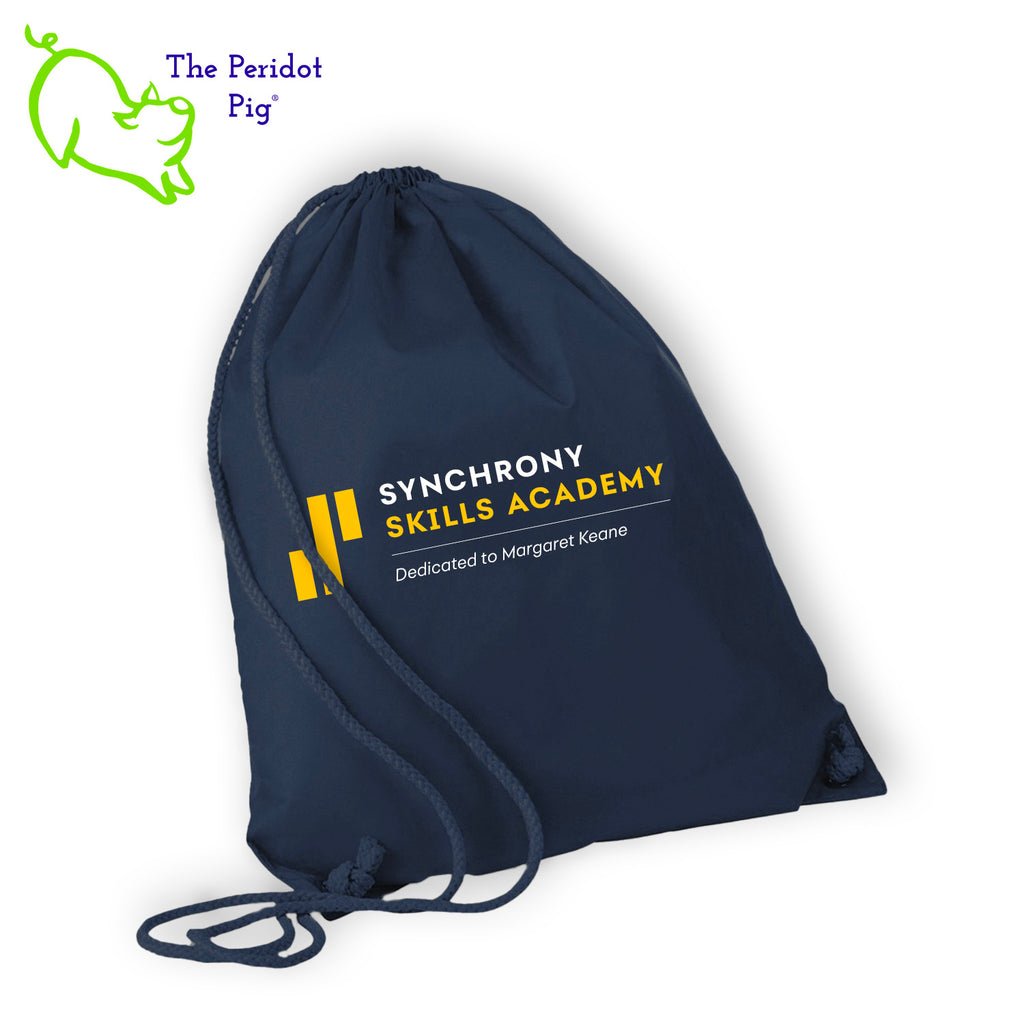 These large cinch totes a great hit with students! The front features the Synchrony Skills Academy Logo. Shown in navy.