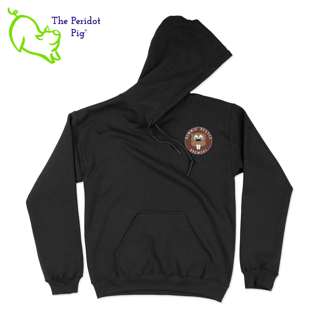 A standard pullover hoodie. The Bummin' Beaver logo is on the front. The text "Bummin' Beaver Brewery" and "Auburn Township, Ohio" is on the back.Front view shown in Black