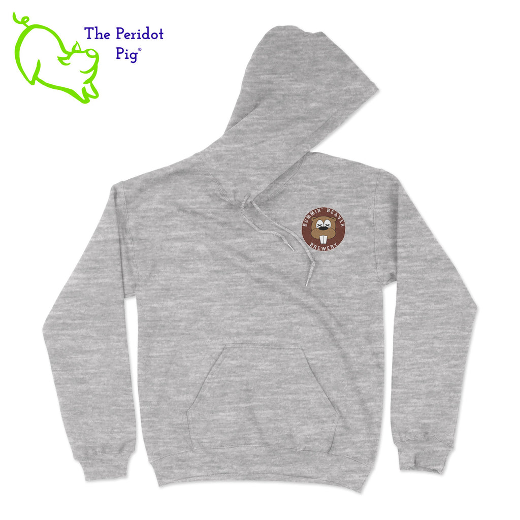 A standard pullover hoodie. The Bummin' Beaver logo is on the front. The text "Bummin' Beaver Brewery" and "Auburn Township, Ohio" is on the back.Front view shown in Sport grey.