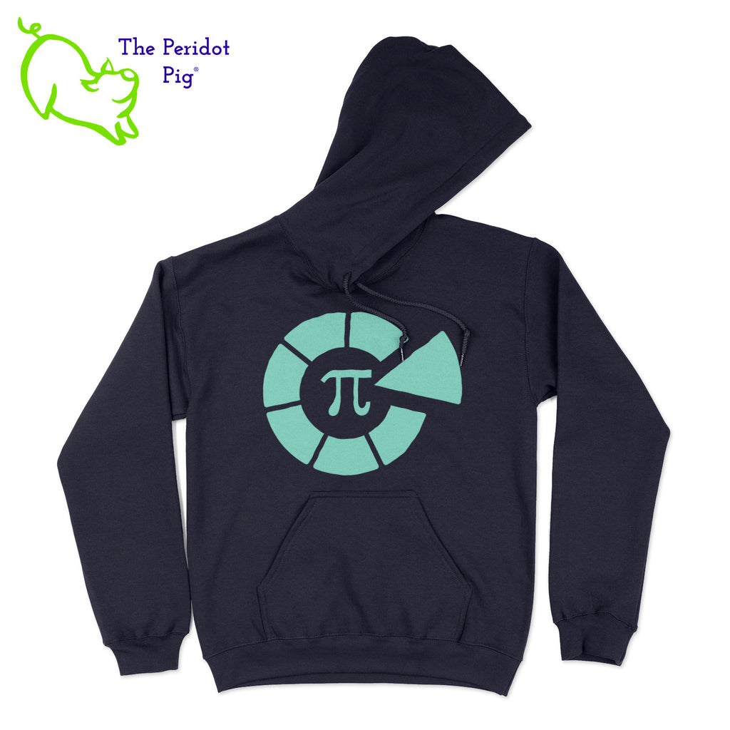 This warm, soft hoodie features a matte finish, Healthy Pi logo on the front. It's available in three colors. The white and navy hoodies have the logo in teal green. The royal blue hoodie has the logo in white. Front view shown in navy.