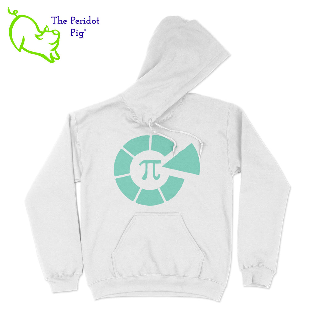 This warm, soft hoodie features a matte finish, Healthy Pi logo on the front. It's available in three colors. The white and navy hoodies have the logo in teal green. The royal blue hoodie has the logo in white. Front view shown in white.