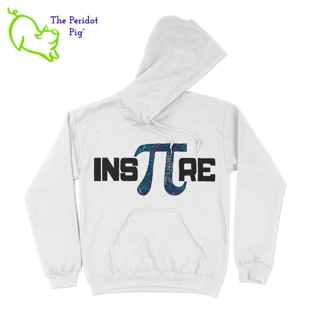 This warm, soft hoodie features our PI day InsPIre theme in vivid print on the front. It's available in four colors to help celebrate PI in style. Front view shown in white.