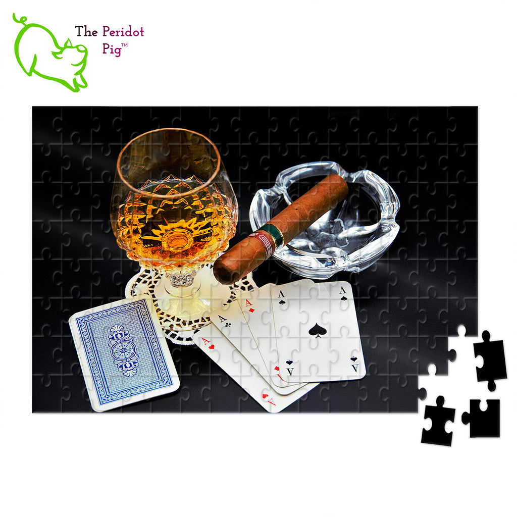This set of cigar themed puzzles can be purchased as is or personalized with your own message. They'd be a perfect Father's Day gift! These puzzles look so simple but are actually rather hard! The pieces are very similar in size and the images have a lot of repetition. Style C non-personalized shown.