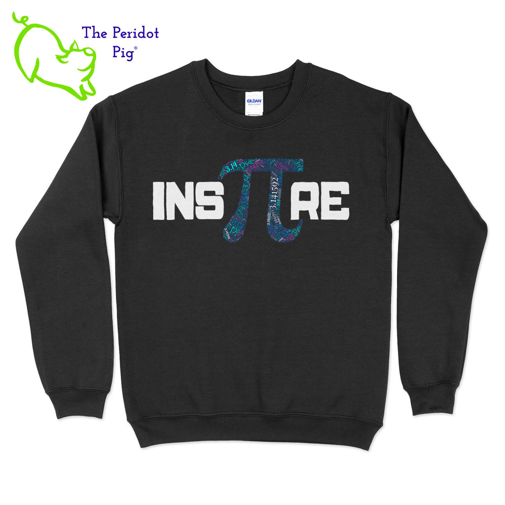 This warm, soft crewneck sweatshirt features our PI day InsPIre theme in vivid print on the front. It's available in four colors to help celebrate PI in style. Front view shown in black.
