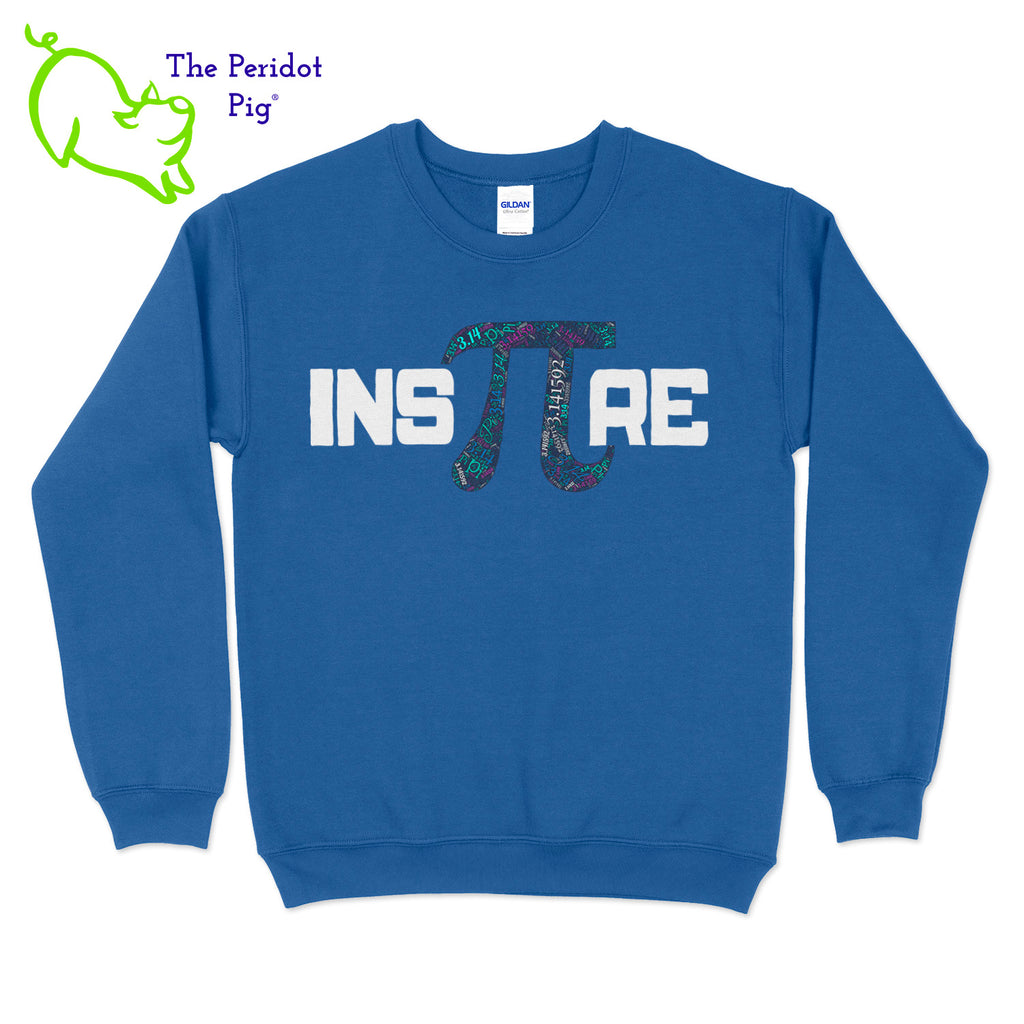 This warm, soft crewneck sweatshirt features our PI day InsPIre theme in vivid print on the front. It's available in four colors to help celebrate PI in style. Front view shown in royal.