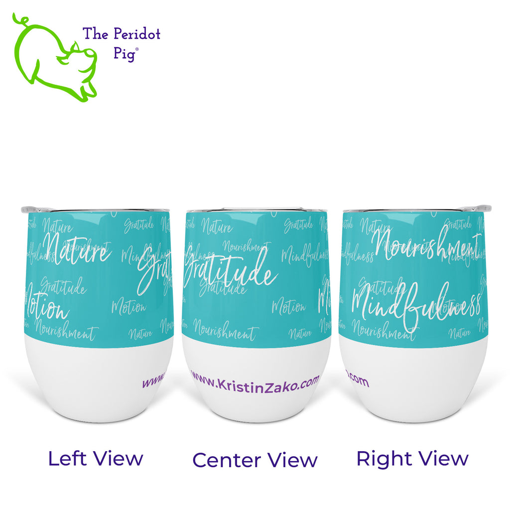 Every now and then, you might need to be grateful for a glass of wine! These tumblers are perfect for sitting out on the porch, in the woods or beside a fire. Printed in vivid color with Kristin Zako's four pillars, they are available in four colors. Shown in turquoise.
