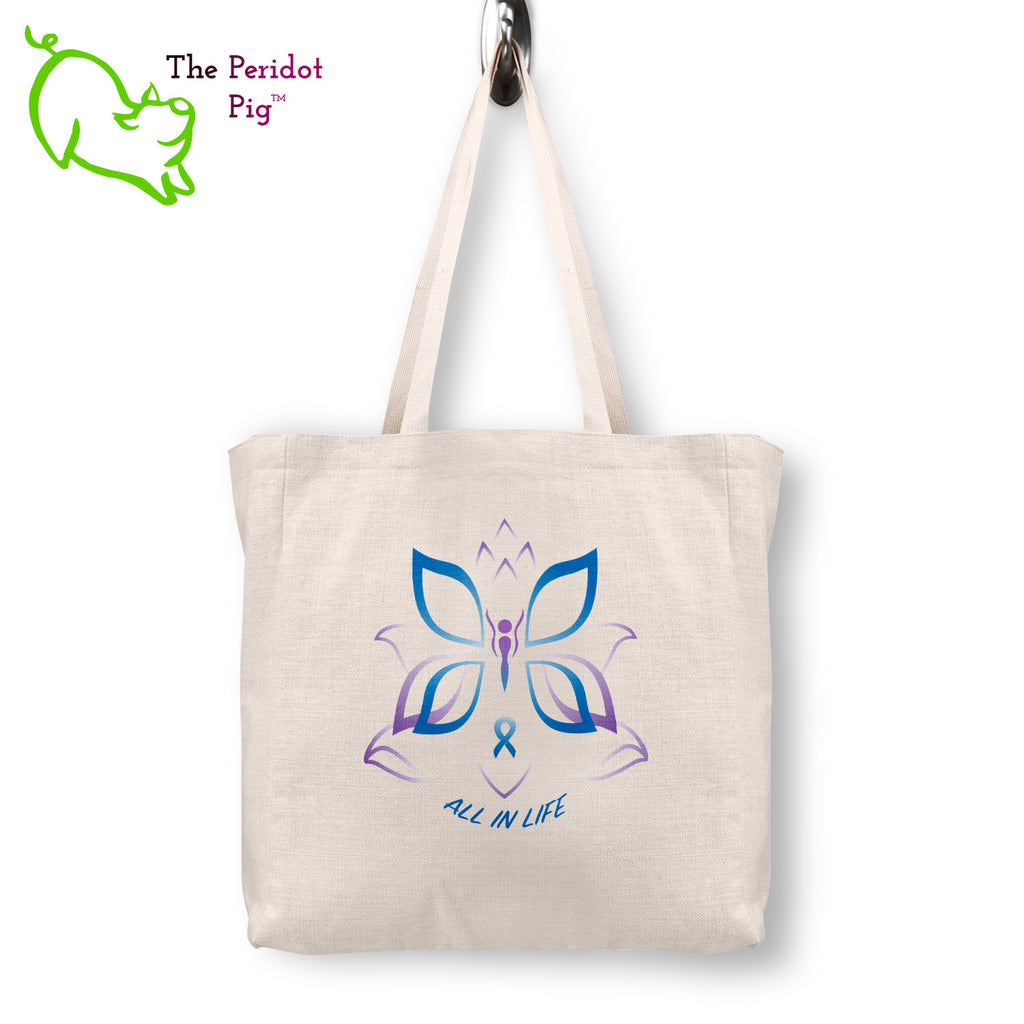 A spacious and trendy tote bag to help you carry around everything while reminding you that "Life is an adventure meant to be lived". These totes are very sturdy and feature a sublimated print that won't fade or peel over time. Front view with Kristin Zako's logo.