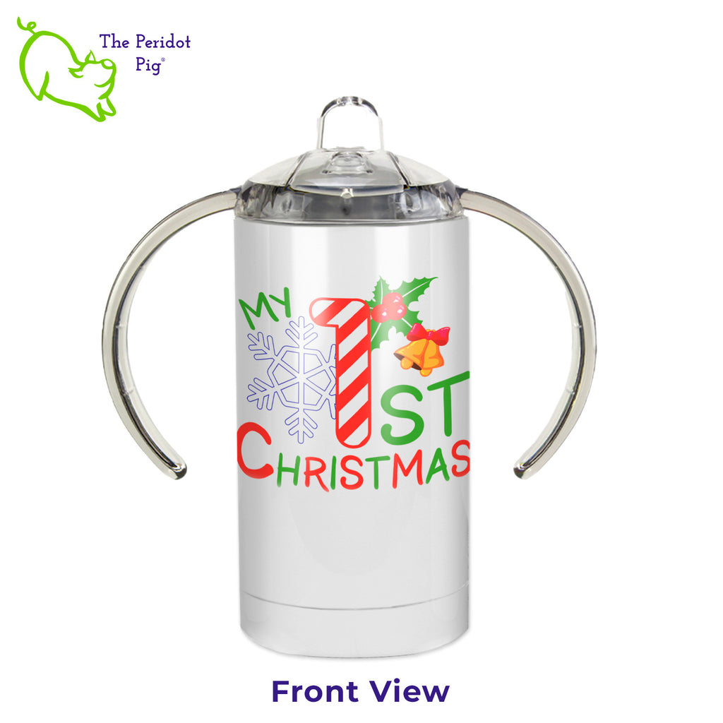 The perfect gift for new parents! We've printed these with fun Christmas artwork and it says, "My 1st Christmas" on the front. Snowflakes dance around the sides and back. Front view shown.