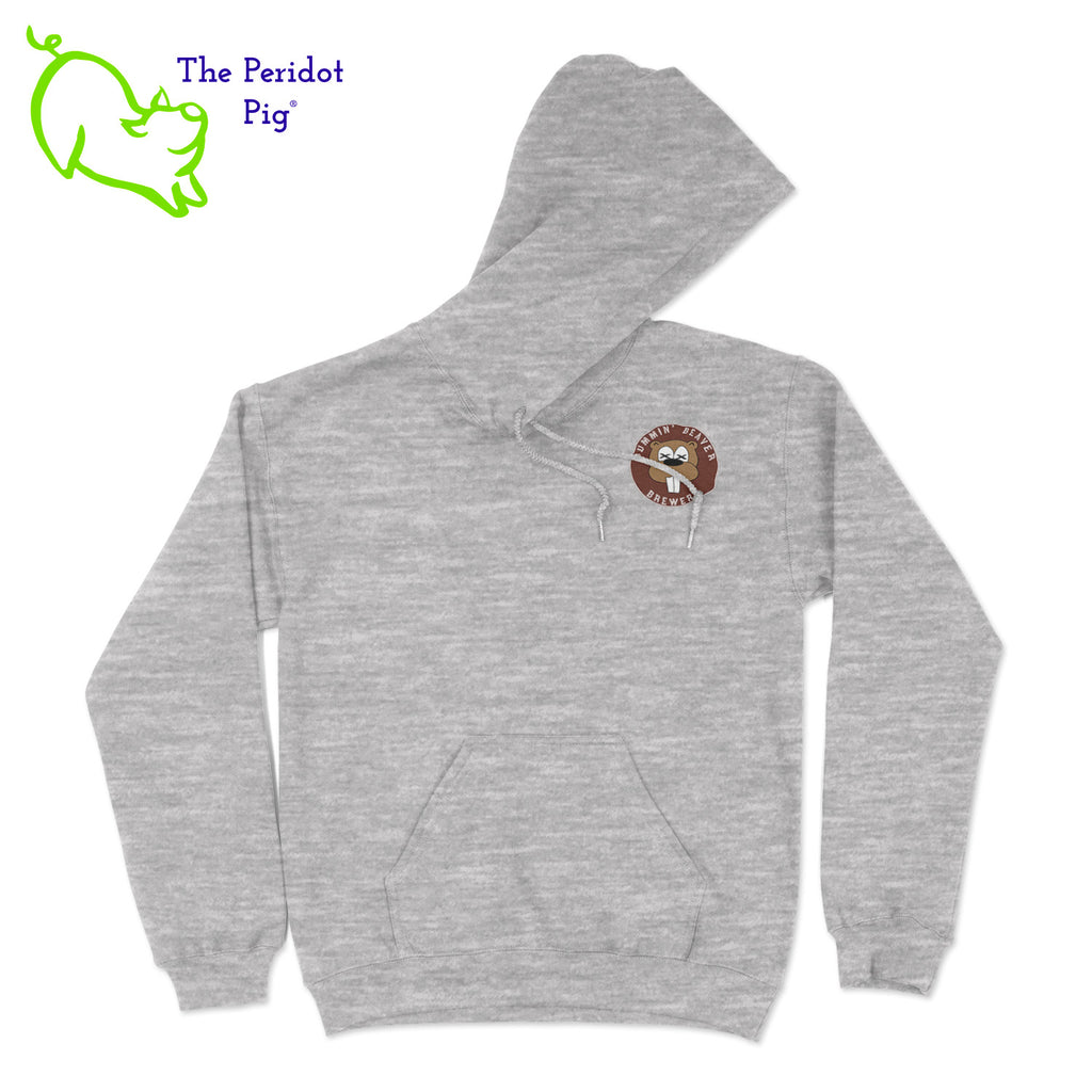 A standard pullover hoodie. The Bummin' Beaver logo is on the front. The text "Bummin' Beaver Brewery" and "Auburn Township, Ohio" is on the back.Front view shown in Sport grey.