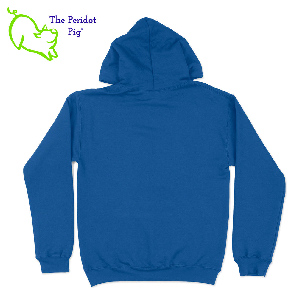 This warm, soft hoodie features a matte finish, Healthy Pi logo on the front. It's available in three colors. The white and navy hoodies have the logo in teal green. The royal blue hoodie has the logo in white. Back view shown in royal.