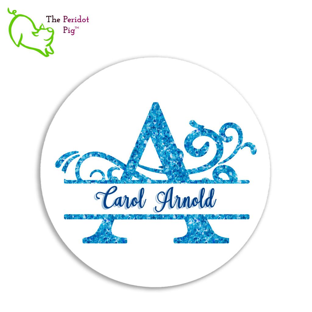 A personalized touch always makes for a special gift. We think these round mouse pads with a caribbean blue water monogram are a treat! They are large enough to sit by your laptop but portable if you need to throw one into your backpack. Example monogram with name.