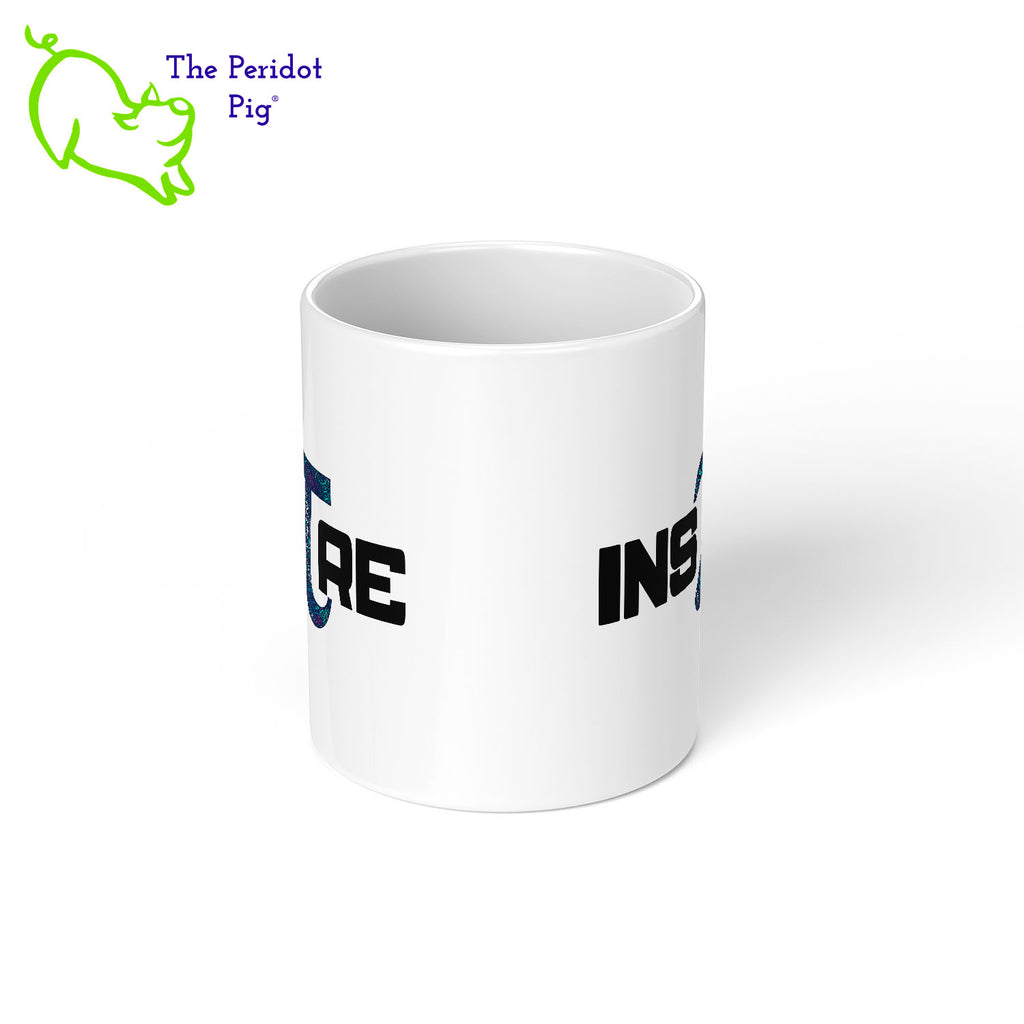 Celebrate your love of mathematics every day with this InsPIre mug. A white glossy ceramic mug has our colorful PI inspire motif printed on it, making it the perfect accessory for math-lovers. Center view shown.