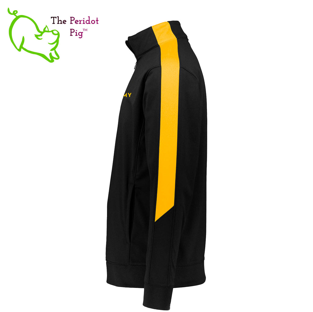The Synchrony Financial Skills Academy Logo Augusta Medalist 2.0 long sleeve quarter-zip is cut in a stylish modern fashion. The front features a small version of the logo on the left pocket area. Side View.