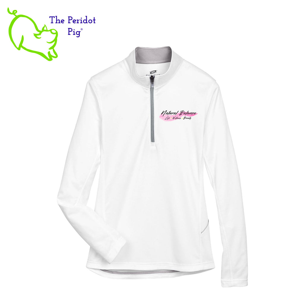The Natural Balance Logo long sleeve quarter-zip is cut in a stylish modern fashion. The front features a small version of the logo on the left pocket area. The back is blank. Front view shown.