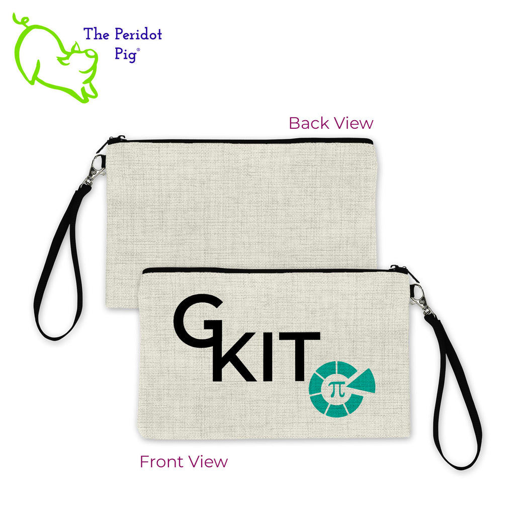 This convenient "GKit" is the perfect size for supplies for the girl on the go! The artwork is printed in vivid color using a sublimation print so that it won't fade nor peel. On the front are the words "G KIT" with the Healthy Pi logo. The back is blank.  Front and back view shown.