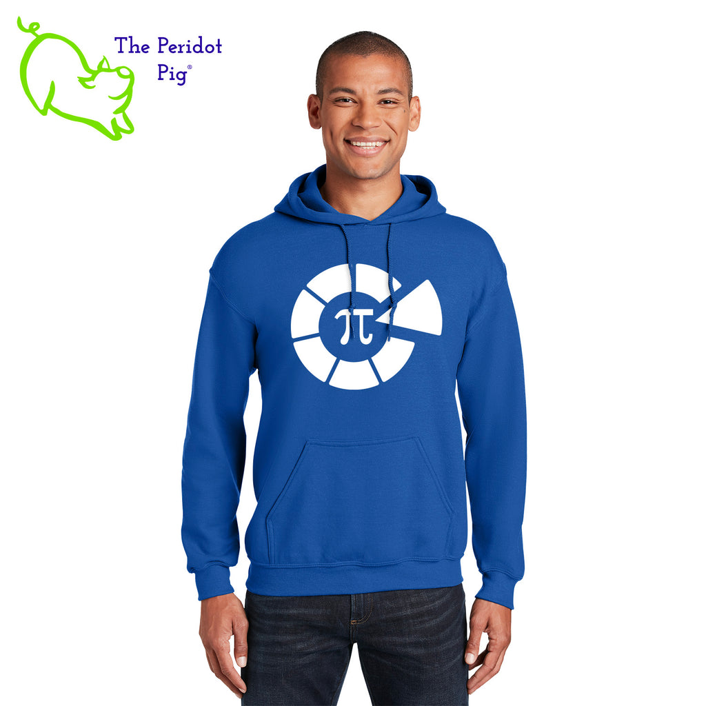This warm, soft hoodie features a matte finish, Healthy Pi logo on the front. It's available in three colors. The white and navy hoodies have the logo in teal green. The royal blue hoodie has the logo in white. Front view shown in royal.