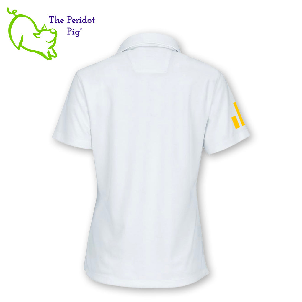 The Synchrony Financial Women's Network + logo is featured on the left pocket area along with the Synchrony bars on the right sleeve. The logos are printed in a permanent sublimation ink that will continue to last, wash after wash. Back view.