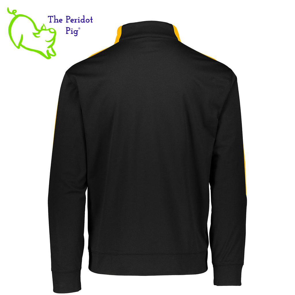 The Synchrony Financial Skills Academy Logo Augusta Medalist 2.0 long sleeve quarter-zip is cut in a stylish modern fashion. The front features a small version of the logo on the left pocket area. Back view.