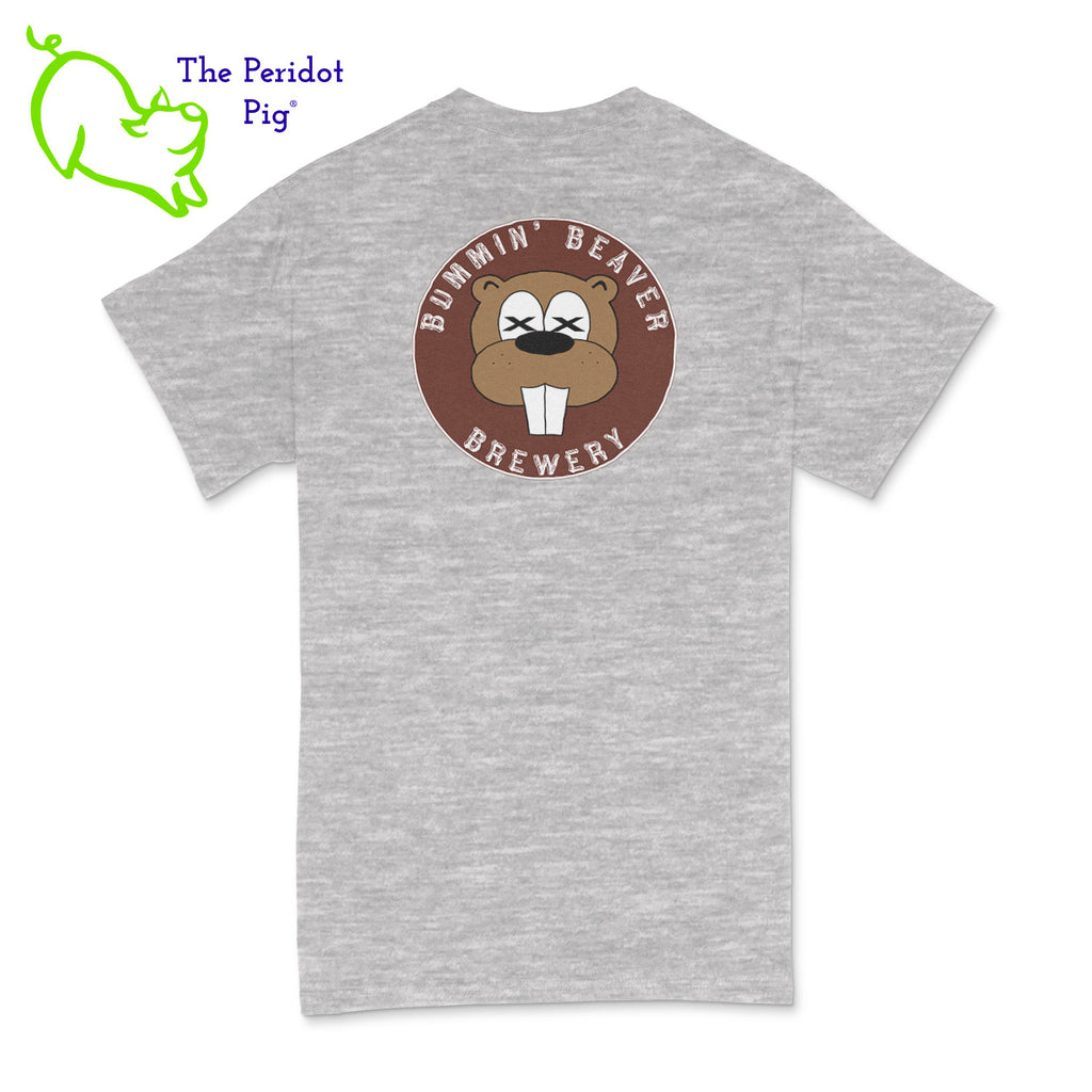 A traditional uni-sex fitting t-shirt. The Bummin' Beaver Brewery logo is on the front and back. Back view in sport grey.