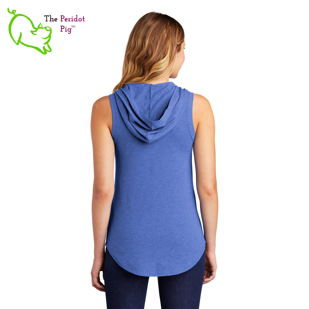 Meant for the truly apathetic type with a sense of humor. This sweet little hoodie tank is super soft, lightweight, and form-fitting (but not too tight in the mid-section) with a flattering cut. The arm holes have a finished rib knit edging. The front features white vinyl letttering that states, "Stuck between IDK IDC & IDGAF". The back is blank. Back view shown in blue.