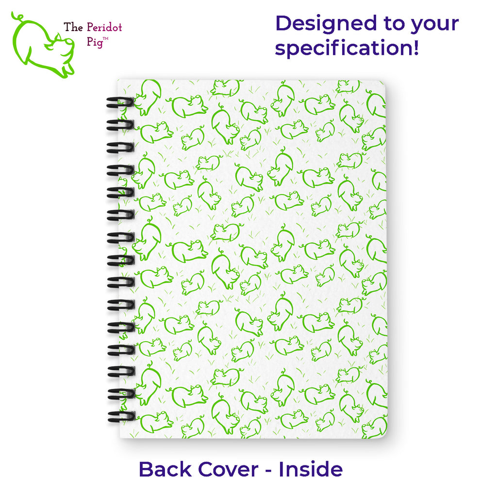 We can design a custom journal for you! We print these in vivid color with a permanent sublimation technique. We can use photos, images, logos or your own artwork to cover the front and back of these luxury journal notebooks. Back view inside cover.