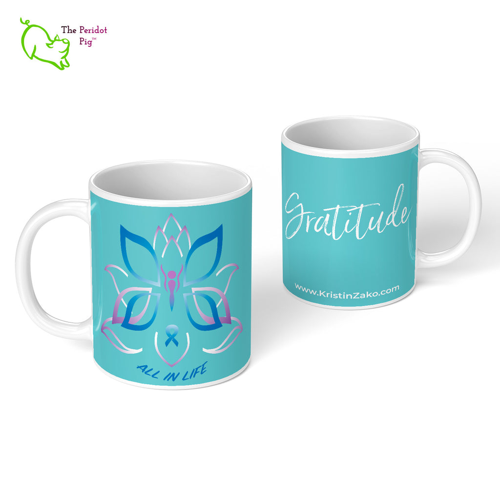 Gratitude - a reminder to practice every day. Whether you're drinking your morning coffee, evening tea, or something in between – this mug's for you! Front and back view