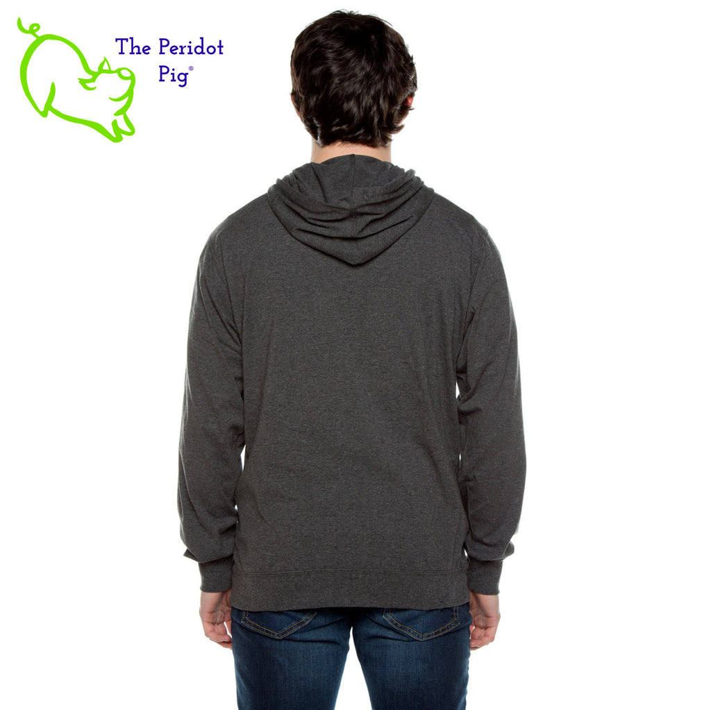 Our Type 1 Diabetes "Proud Owner of a Useless Pancreas" long sleeve t-shirt hoodie is a light-weight version of your classic pullover hoodie. The front features the saying "Proud owner of a useless pancreas" with our take on the Type 1 Diabetes logo. The back is blank. The image is a very thin, soft vinyl primarily in white. The outline of the logo and "useless" are in silver with a touch of blue in the diabetes circle. Back view shown on a model.