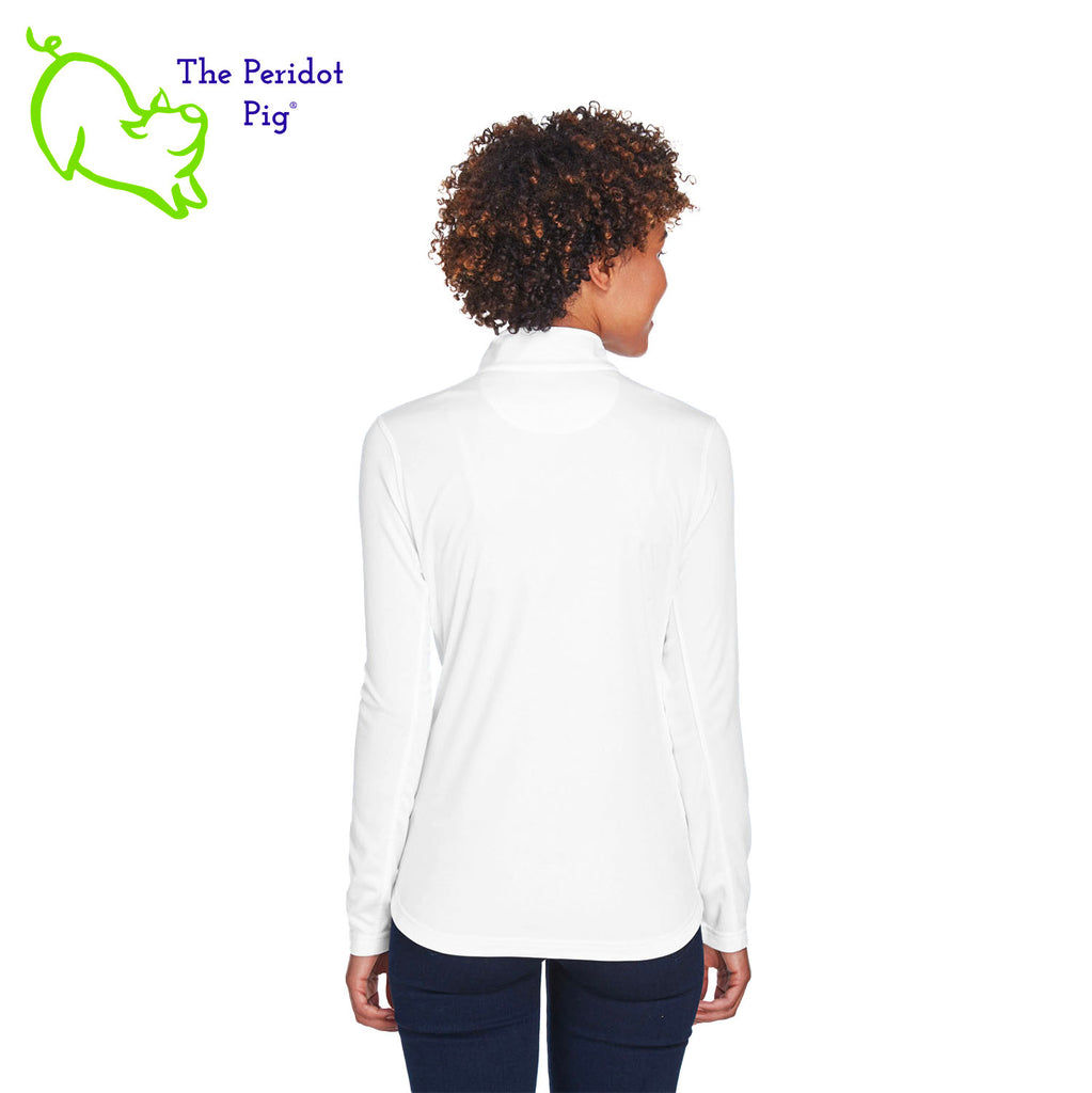 The Crushin' It! Logo long sleeve quarter-zip is cut in a stylish modern fashion. The front features a small version of the logo on the left pocket area. The back is blank. Back view shown in white.