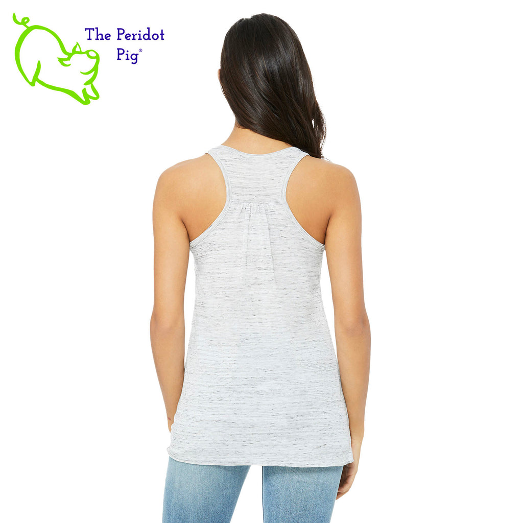 This racerback tank is super soft, lightweight, and form-fitting (but not too tight in the mid-section) with a flattering cut and raw edge seams for an edgy touch. The front features Coach Michele Smits' Natural Balance logo and the back is blank. Back view in white marble.