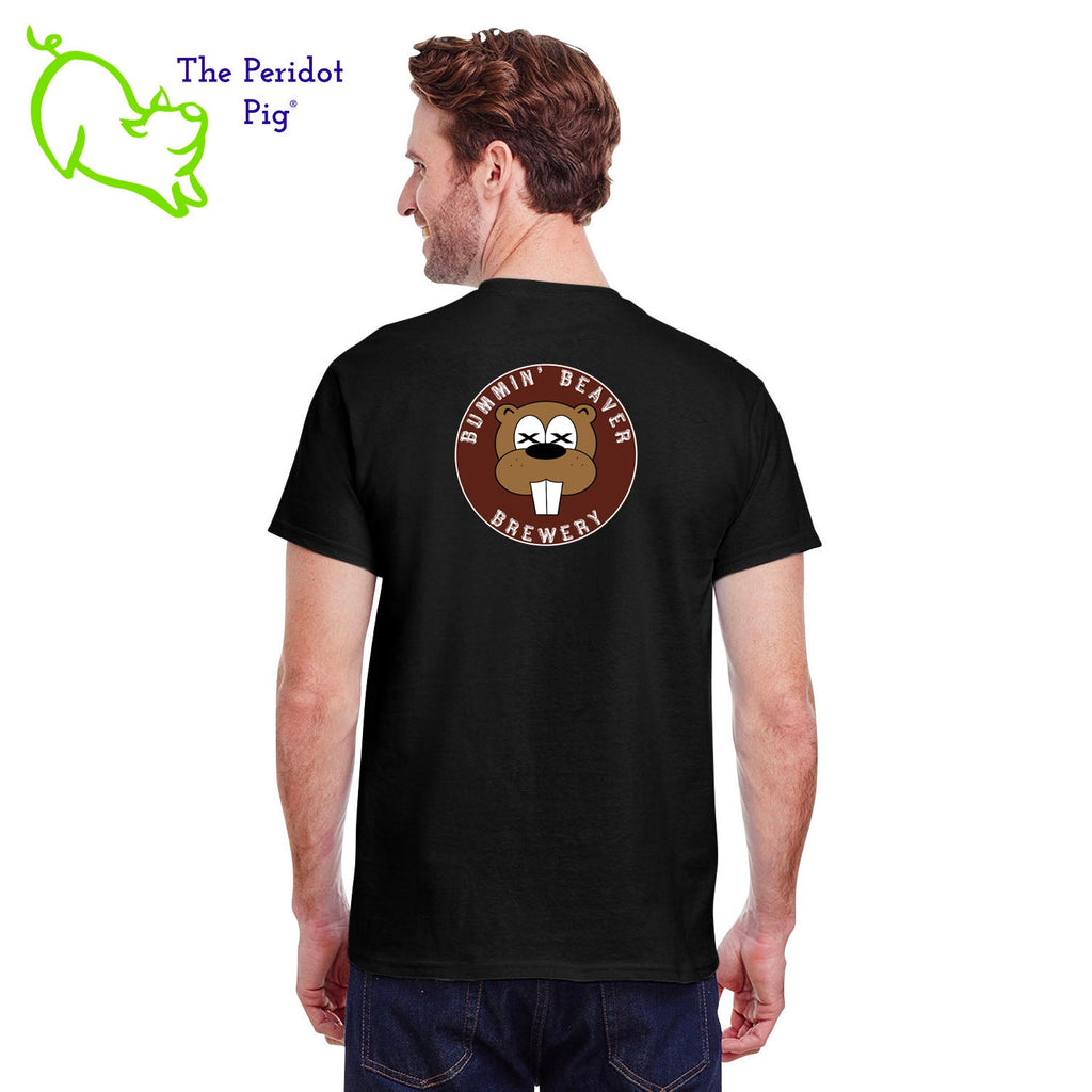 A traditional uni-sex fitting t-shirt. The Bummin' Beaver Brewery logo is on the front and back. Back view in black.