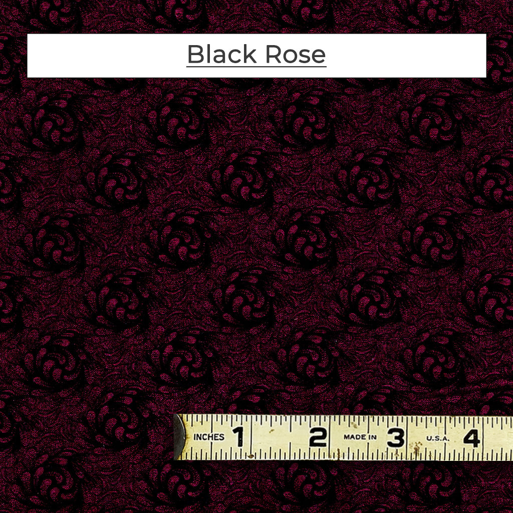 Another subtle floral pattern comprised of a dark burgundy background with a black swirling floral print. Called Black Rose.