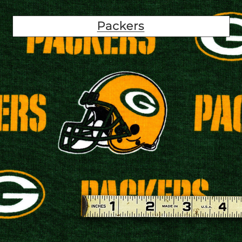 bright green and gold Packers mask.