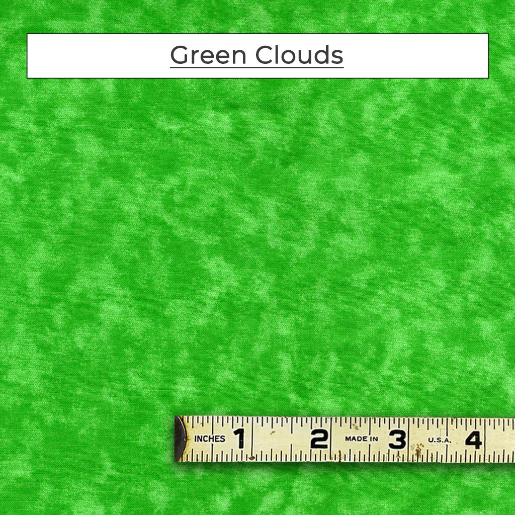 A bright kelly green fabric with swirling clouds of green. Called Green Clouds