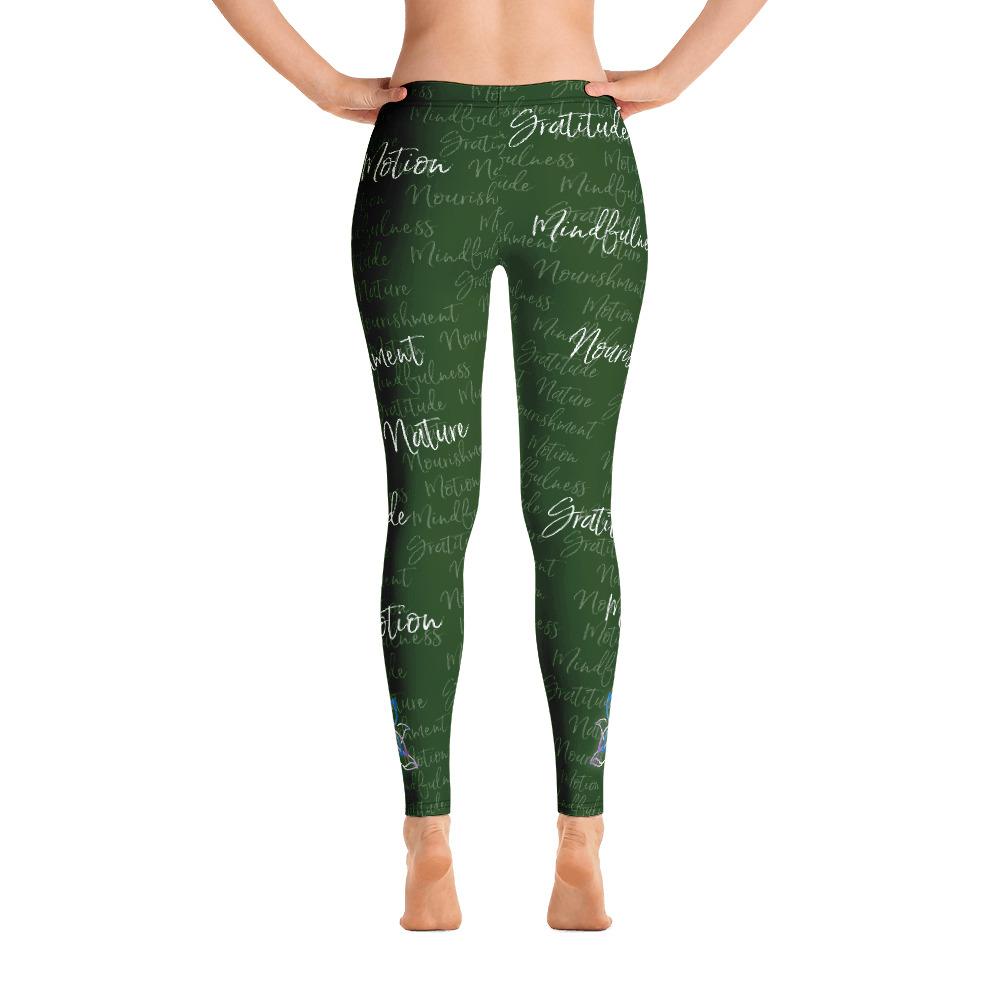 It's hard to compete with Kristin's dino leggings but these might do it! Filled with her four pillars phrases and topped off with her logo on each ankle. Shown in green, back view.