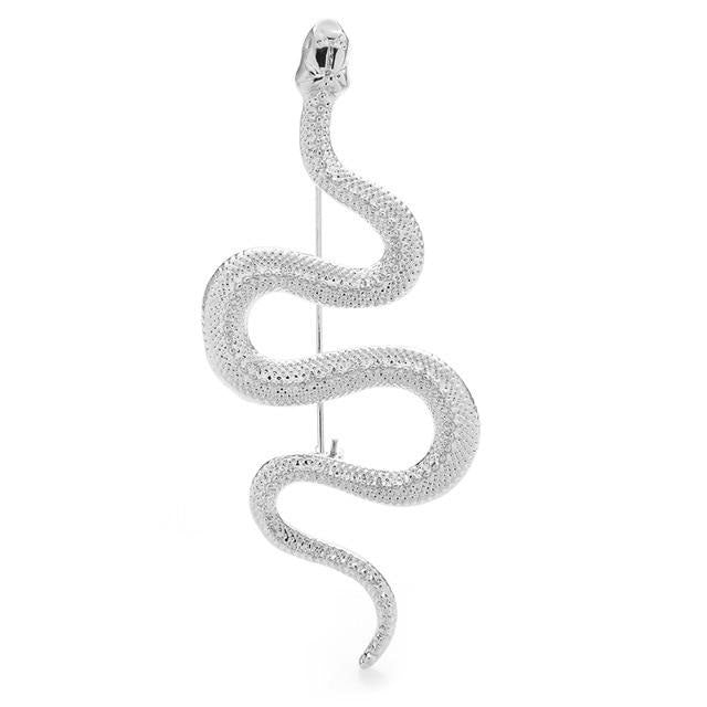 An elegant snake pin measuring at 3" in length in a silver finish